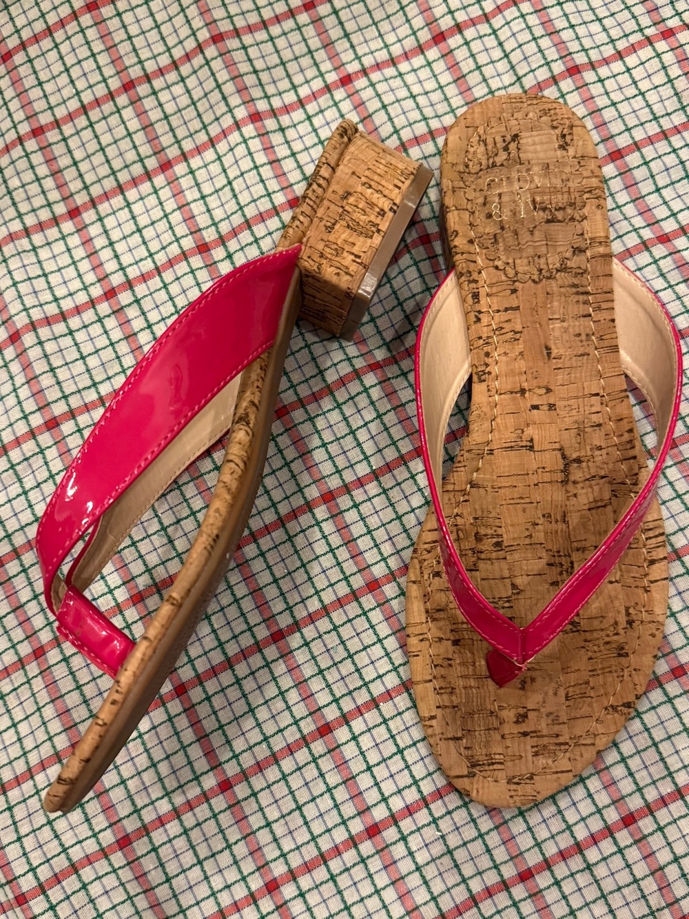 Crown & Ivy Pink Patent Cork Flip Flop Thong Heels Shoes Sz 8 Y2K